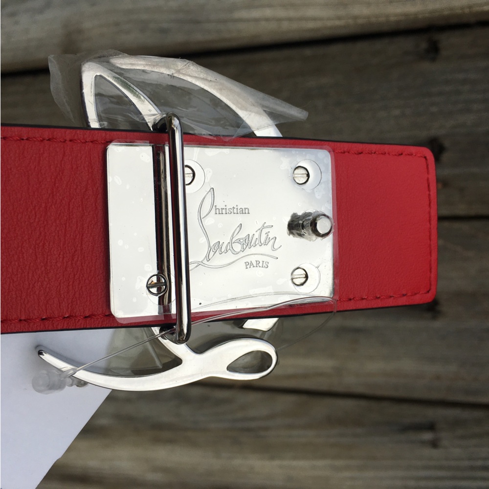 New Christian Louboutin Logo Buckle Iridescent Leather Belt Rainbow Silver 75 - Picture 10 of 16